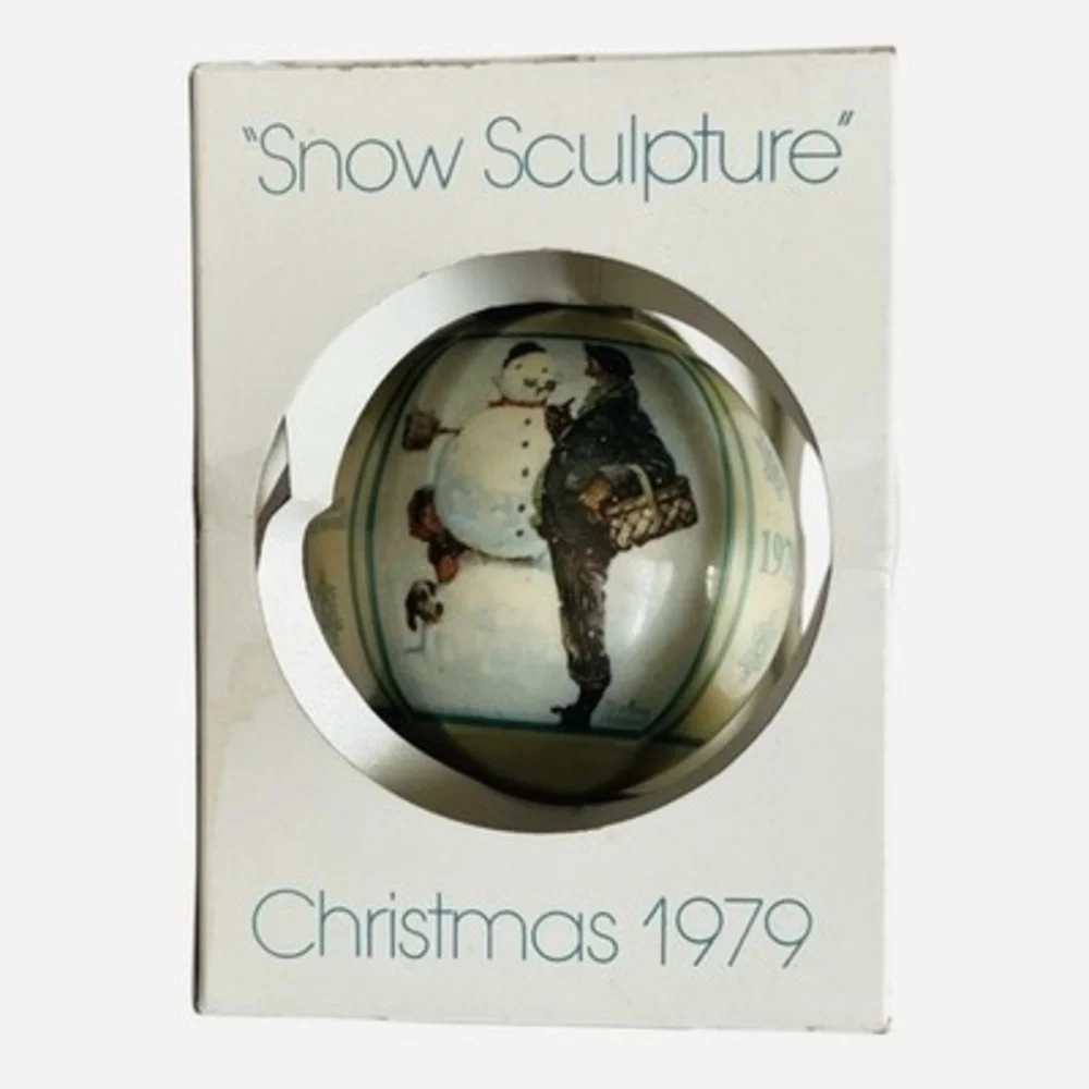Vintage Norman Rockwell Snow Sculpture Christmas Ornament 1979 Schmid NIB